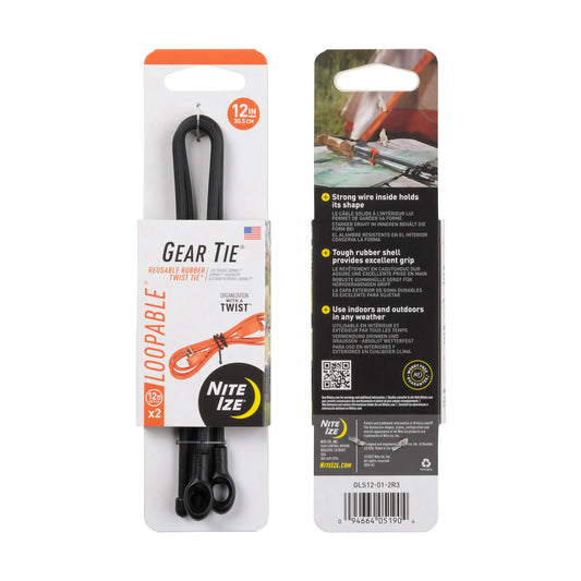 Gear Tie® Loopable™ Twist Tie 12" BLACK
