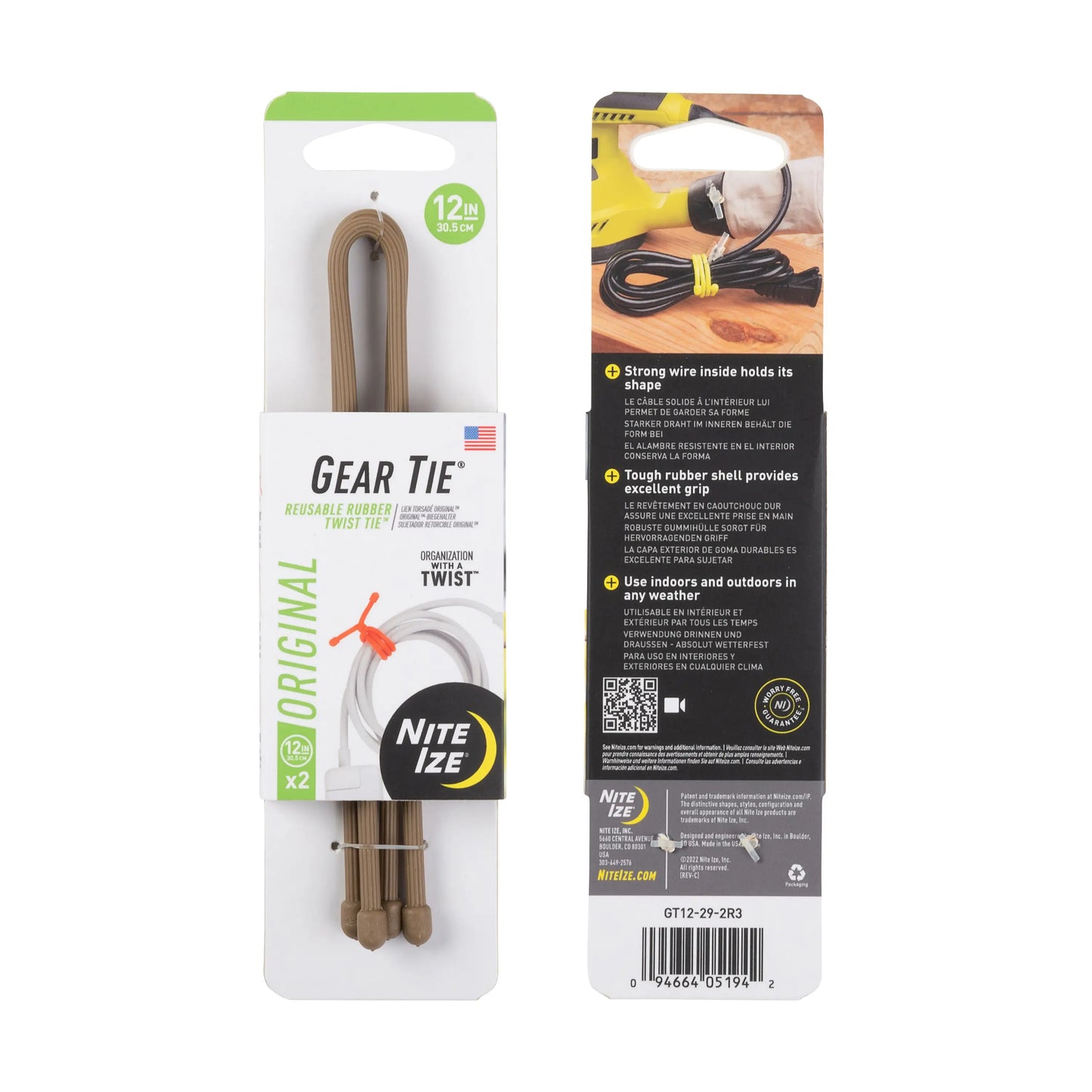 GEAR TIE® ORIGINAL REUSABLE RUBBER TWIST TIE™-12-COYOTE