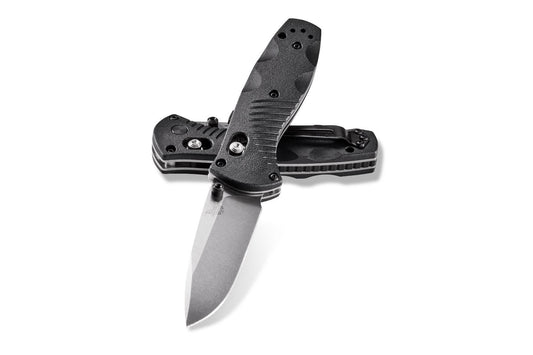 BENCHMADE ASSISTED MINI BARRAGE-BLACK/SILVER : DROP, STRGHT
